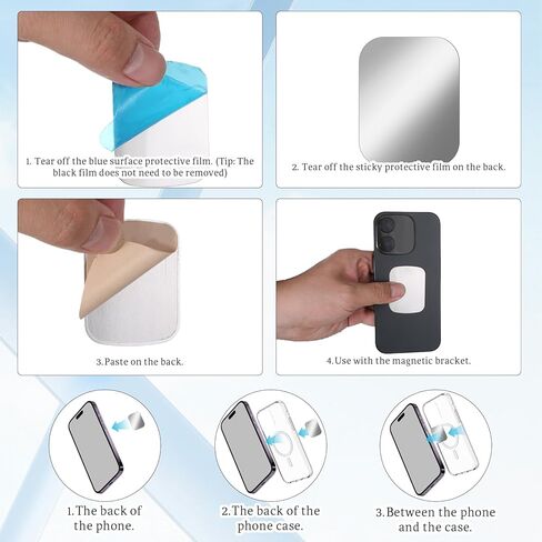 لوحة معدنية للمغناطيس ، ملصق مغناطيس الهاتف 12 مساءً ، أطباق رقيقة لاصق ، لوحة معدنية متوافقة مع حوامل مغناطيسية مع دعم لاصق للتركيب هاتف المغناطيس (2 * 1.5 "، أسود ، فضية) in Kuwait