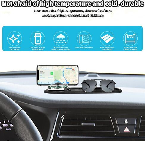 حصيرة متعددة الوظائف مضادة للانزلاق مع حامل هاتف تلقائي 360 درجة ، وسادة منظمات لوحة القيادة العالمي مع رقم وقوف السيارات المؤقت لمفاتيح الهواتف الأدوات الشمسية (الفضة الرمادية) in Kuwait