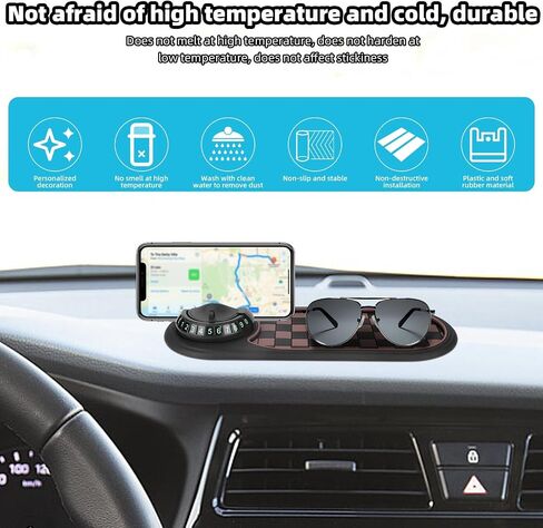 حصيرة متعددة الوظائف مضادة للانزلاق مع حامل هاتف تلقائي 360 درجة ، وسادة منظمات لوحة القيادة العالمي مع رقم وقوف السيارات المؤقت لمفاتيح الهواتف الأدوات الشمسية (الفضة الرمادية) in Kuwait