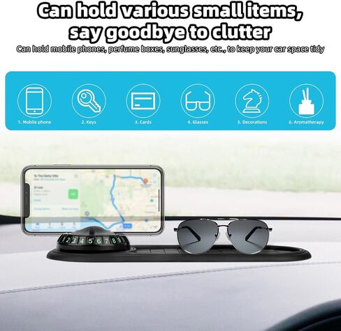 Multifunction Car Anti-Slip Mat with 360° Rotating Auto Phone Holder, Universal Dashboard Organizer Pad with Temporary Parking Number for Phones Keys Sunglasses Gadgets (Gray Silver) in Saudi Arabia