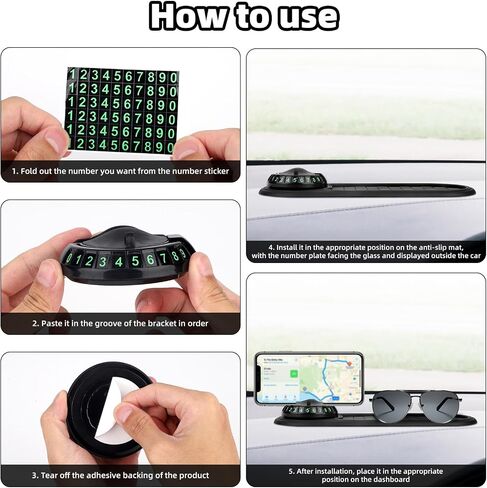 Multifunction Car Anti-Slip Mat with 360° Rotating Auto Phone Holder, Universal Dashboard Organizer Pad with Temporary Parking Number for Phones Keys Sunglasses Gadgets (Gray Silver) in Saudi Arabia