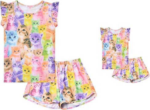 QPANCY Matching Girls & Dolls Pajamas Unicorn Pj Sets Summer Cotton Sleepwear … in Kuwait