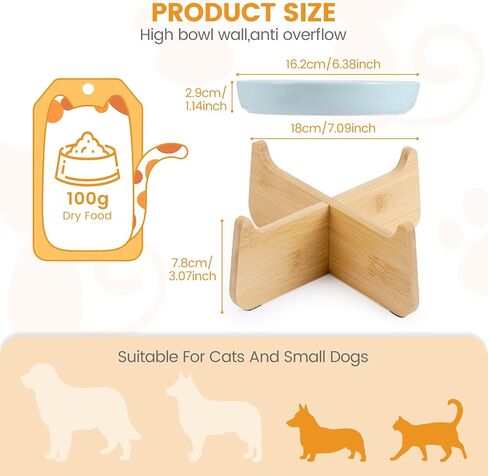 PETTOM Slow Feeder Cat Bowl Elevated Ceramic with Bamboo Stand, White Fish in Kuwait