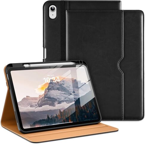 حالة لـ iPad (A16) الجيل الحادي عشر 11 بوصة 2025 / iPad 10th Generation 10.9 بوصة 2022 مع حامل قلم رصاص ، وغطاء من الورقة الجلدية المتميزة مع الجيب ، وأيقلة السيارات / النوم ، والبني الأسود in Saudi Arabia