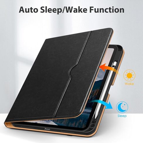 حالة لـ iPad (A16) الجيل الحادي عشر 11 بوصة 2025 / iPad 10th Generation 10.9 بوصة 2022 مع حامل قلم رصاص ، وغطاء من الورقة الجلدية المتميزة مع الجيب ، وأيقلة السيارات / النوم ، والبني الأسود in Saudi Arabia