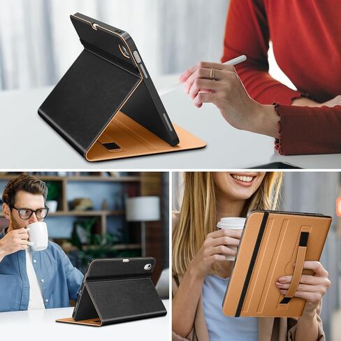 حالة لـ iPad (A16) الجيل الحادي عشر 11 بوصة 2025 / iPad 10th Generation 10.9 بوصة 2022 مع حامل قلم رصاص ، وغطاء من الورقة الجلدية المتميزة مع الجيب ، وأيقلة السيارات / النوم ، والبني الأسود in Saudi Arabia