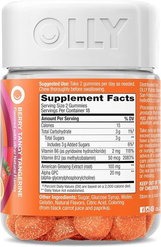 OLLY Laser Focus Gummy, Ginseng, Alpha GPC, B Vitamins, Berry Tangerine Flavor - 36 Count in Kuwait