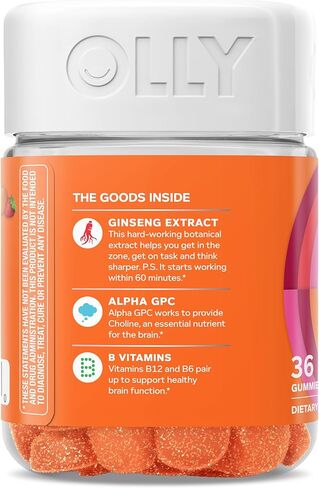 OLLY Laser Focus Gummy, Ginseng, Alpha GPC, B Vitamins, Berry Tangerine Flavor - 36 Count in Kuwait