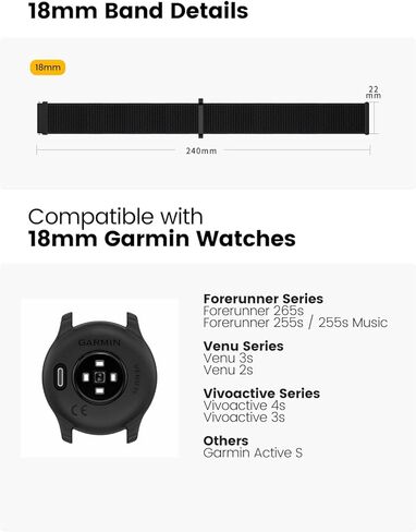 18mm 20mm 22mm Hook and Loop Watch Band Compatible with Garmin Vivoactive 6/5/ 3 Band, One Click Soft Nylon Breathable Sport Strap for Venu 3/3S/2/2S Men Women in Kuwait