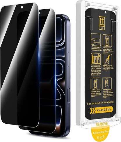 Maxdara 2 Pack for iPhone 17 Pro Max Privacy Screen Protector ، مع [أداة التثبيت السهلة] [Movior Glass Movie المحسّن] [Anti-SPY] واقي شاشة مقاومة للغاية لـ iPhone 17 Pro Max 6.9 " in Kuwait