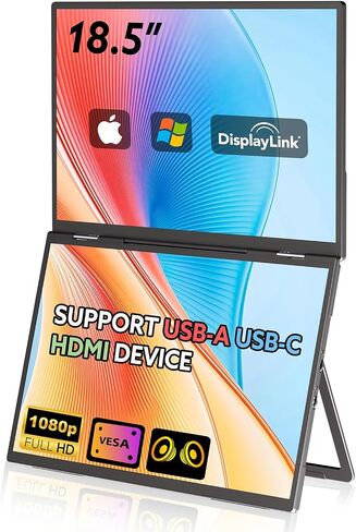 18.5 '' شاشة محمولة مزدوجة ، FHD 1080P 100Hz USB-C HDMI طي خارجي مكدح ثلاثي مكدسة مكبرات مكبرات صوت ، لشاشة Windows MAC المحمولة المحمولة in Saudi Arabia