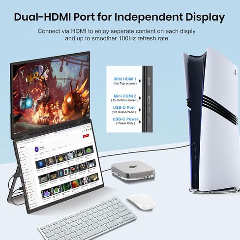 18.5 '' شاشة محمولة مزدوجة ، FHD 1080P 100Hz USB-C HDMI طي خارجي مكدح ثلاثي مكدسة مكبرات مكبرات صوت ، لشاشة Windows MAC المحمولة المحمولة in Saudi Arabia