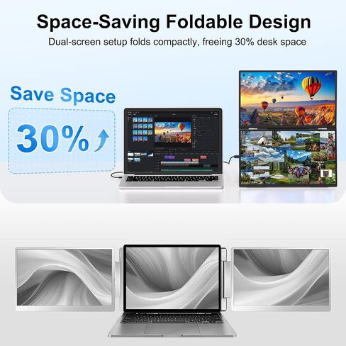18.5 '' شاشة محمولة مزدوجة ، FHD 1080P 100Hz USB-C HDMI طي خارجي مكدح ثلاثي مكدسة مكبرات مكبرات صوت ، لشاشة Windows MAC المحمولة المحمولة in Saudi Arabia