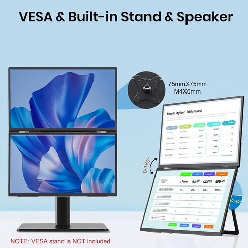 18.5 '' شاشة محمولة مزدوجة ، FHD 1080P 100Hz USB-C HDMI طي خارجي مكدح ثلاثي مكدسة مكبرات مكبرات صوت ، لشاشة Windows MAC المحمولة المحمولة in Saudi Arabia