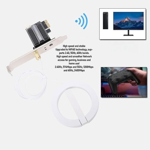 بطاقة شبكة WiFi VBESTLIFE PCIE ، WIFI 6E ، 2.4/5/6 جيجا هرتز TRI Band Wireless Card ، Bluetooth 5.2 ، هوائي مكسب عالي ، يدعم للفوز 10/11 ، لـ Linux (هوائي 8DB) in Kuwait