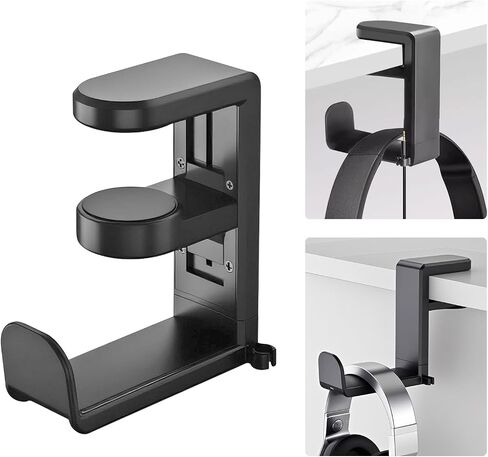 Headphone Hook，Under Desk Headphone Holder，PC Gaming Headset Holder，With 360 Degree Swivel & Cable Clip Organizer (black) in Saudi Arabia