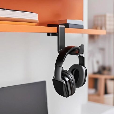 Headphone Hook，Under Desk Headphone Holder，PC Gaming Headset Holder，With 360 Degree Swivel & Cable Clip Organizer (black) in Saudi Arabia