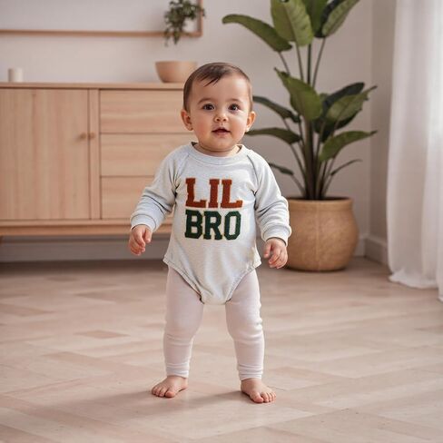 allshope Newborn Baby Boy Fall Outfit Romper Lil Bro Embroidery Long Sleeve Jumpsuit Bodysuit Infant Winter Clothes in Kuwait