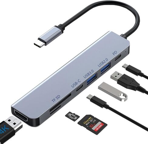 USB C Hub 7 in 1 Station for Macbook Pro/Air ، محول محول USB-C متعدد الأطوار مع 4K HDMI ، PD ، USB 3.0 ، قارئ بطاقة SD/TF لأجهزة الكمبيوتر المحمولة MacBook Pro/Air ، الكمبيوتر الشخصي ، iPad ، iPhone 15/16 وأكثر in Kuwait