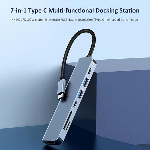 USB C Hub 7 in 1 Station for Macbook Pro/Air ، محول محول USB-C متعدد الأطوار مع 4K HDMI ، PD ، USB 3.0 ، قارئ بطاقة SD/TF لأجهزة الكمبيوتر المحمولة MacBook Pro/Air ، الكمبيوتر الشخصي ، iPad ، iPhone 15/16 وأكثر in Kuwait
