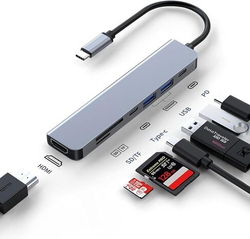 USB C Hub 7 in 1 Station for Macbook Pro/Air ، محول محول USB-C متعدد الأطوار مع 4K HDMI ، PD ، USB 3.0 ، قارئ بطاقة SD/TF لأجهزة الكمبيوتر المحمولة MacBook Pro/Air ، الكمبيوتر الشخصي ، iPad ، iPhone 15/16 وأكثر in Kuwait
