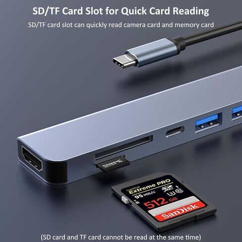 USB C Hub 7 in 1 Station for Macbook Pro/Air ، محول محول USB-C متعدد الأطوار مع 4K HDMI ، PD ، USB 3.0 ، قارئ بطاقة SD/TF لأجهزة الكمبيوتر المحمولة MacBook Pro/Air ، الكمبيوتر الشخصي ، iPad ، iPhone 15/16 وأكثر in Kuwait