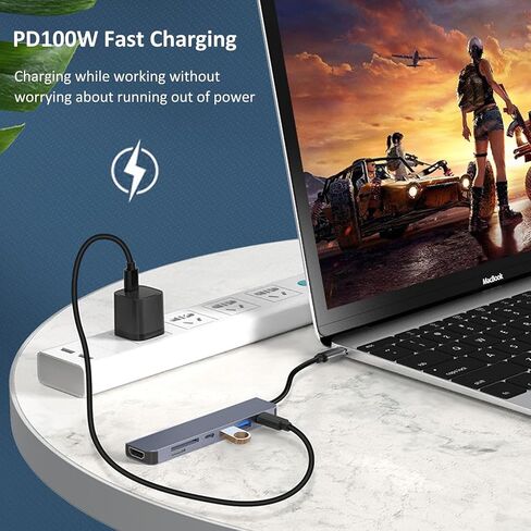 USB C Hub 7 in 1 Station for Macbook Pro/Air ، محول محول USB-C متعدد الأطوار مع 4K HDMI ، PD ، USB 3.0 ، قارئ بطاقة SD/TF لأجهزة الكمبيوتر المحمولة MacBook Pro/Air ، الكمبيوتر الشخصي ، iPad ، iPhone 15/16 وأكثر in Kuwait