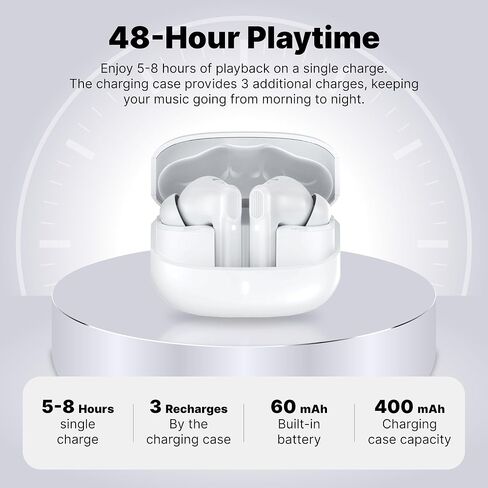 Wireless Earbuds Bluetooth 5.3 Headphones, Lightweight in-Ear Design with Deep Bass, 48HPlaytime, Touch Control, IPX5 Waterproof Earphones for Sports Workout (White) in Saudi Arabia