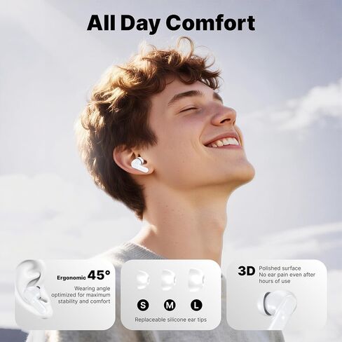 Wireless Earbuds Bluetooth 5.3 Headphones, Lightweight in-Ear Design with Deep Bass, 48HPlaytime, Touch Control, IPX5 Waterproof Earphones for Sports Workout (White) in Saudi Arabia