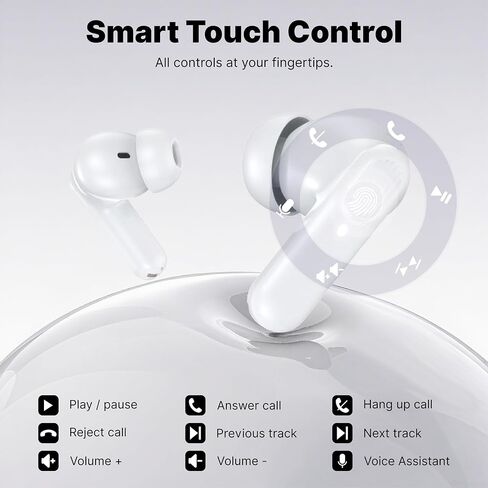 Wireless Earbuds Bluetooth 5.3 Headphones, Lightweight in-Ear Design with Deep Bass, 48HPlaytime, Touch Control, IPX5 Waterproof Earphones for Sports Workout (White) in Saudi Arabia