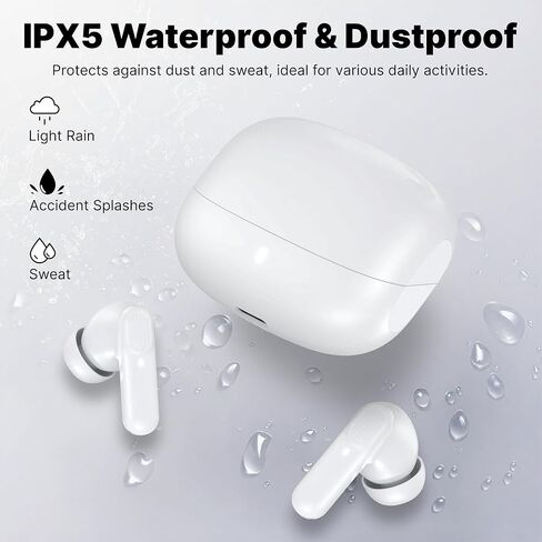 Wireless Earbuds Bluetooth 5.3 Headphones, Lightweight in-Ear Design with Deep Bass, 48HPlaytime, Touch Control, IPX5 Waterproof Earphones for Sports Workout (White) in Saudi Arabia