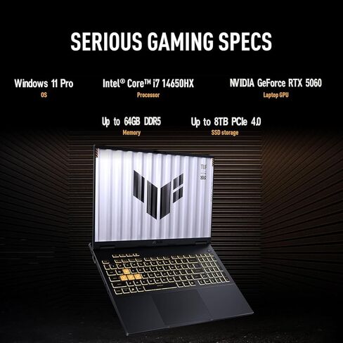 ASUS TUF F16 Gaming Mame Captop 2025 ، Intel I7-14650HX (16 cores) ، NVIDIA GEFORCE RTX 5060 ، 16 بوصة 165Hz IPS ، 64 جيجابايت DDR5 ، 2TB SSD ، Dolby Atmos ، Wi-Fi 6E ، Windows 11 ، إكسسوارات in Saudi Arabia