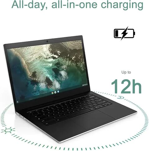Samsung Galaxy Chromebook Go Laptop (14 "LED ، Intel Celeron N4500 ، 256GB Storage (128GB EMMC+128GB SD CARD)) للمنزل والطالب ، بطارية طولها 12 ساعة ، مقاومة للانسكاب ، كاميرا ويب ، WI-FI 6 ، Chrome OS ، Silver ، Silver in Kuwait