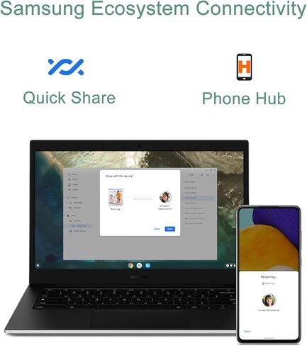 Samsung Galaxy Chromebook Go Laptop (14 "LED ، Intel Celeron N4500 ، 256GB Storage (128GB EMMC+128GB SD CARD)) للمنزل والطالب ، بطارية طولها 12 ساعة ، مقاومة للانسكاب ، كاميرا ويب ، WI-FI 6 ، Chrome OS ، Silver ، Silver in Kuwait