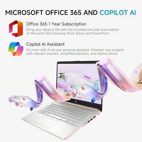 HP 2025 14 بوصة من طلاب الكمبيوتر المحمول ، Intel N150 ، PC COPILOT AI ، ذاكرة وصول عشوائي 16 جيجابايت ، تخزين 384 جيجابايت (128GB UFS+256GB MSD) ، 1 سنة Office 365 ، WiFi 6 ، Light Light ، Portable ، Windows 11 Pro ، Accessories in Saudi Arabia