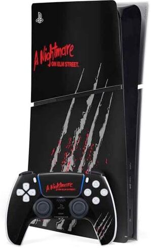 ألعاب Skinit Schecal Maming متوفرة مع حزمة PS5 Slim Digital Edition - كابوس مرخص رسميًا في Elm Street Freddy Krueger Slash Design in Saudi Arabia
