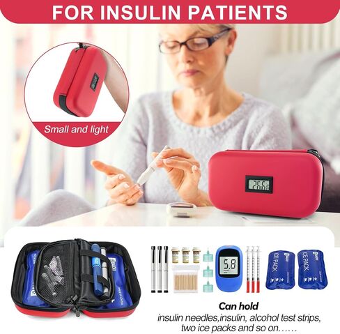 حافظة تبريد الانسولين 24 ساعة للسفر معتمدة من ادارة امن المواصلات الامريكية، مبرد ادوية لمرضى السكري للسفر مع ميزان حرارة وعرض درجة الحرارة، شنطة منظمة للادوية مع عبوتي ثلج من جوسيماي in Kuwait