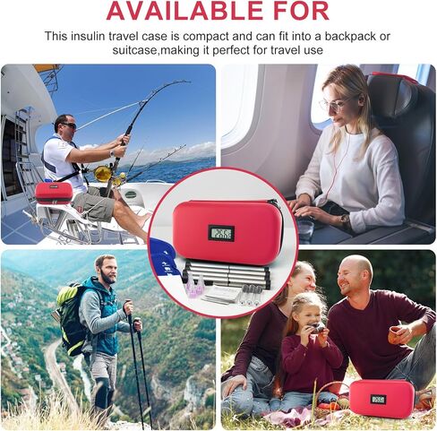 حافظة تبريد الانسولين 24 ساعة للسفر معتمدة من ادارة امن المواصلات الامريكية، مبرد ادوية لمرضى السكري للسفر مع ميزان حرارة وعرض درجة الحرارة، شنطة منظمة للادوية مع عبوتي ثلج من جوسيماي in Kuwait