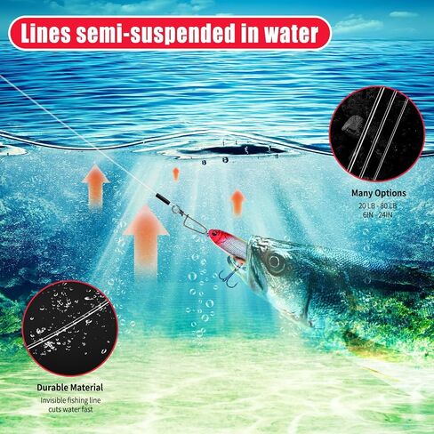 YOTO Fluorocarbon Wire Leader for Fishing - 100% Invisible & Strong Leader for Bass, Trout, Pike, and Walleye – 20lb to 80lb Test, Fishing Leader for Freshwater & Saltwater in Saudi Arabia