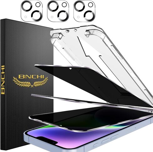BNCHI 3 Pack for iPhone 13 Privacy Screen Protector + 3 Pack Camera Lens Protector, Shatterproof Premium Tempered Glass, Auto-Dust Removal, 28°Anti Spy, 9H Full Coverage Tempered Glass Film in Saudi Arabia