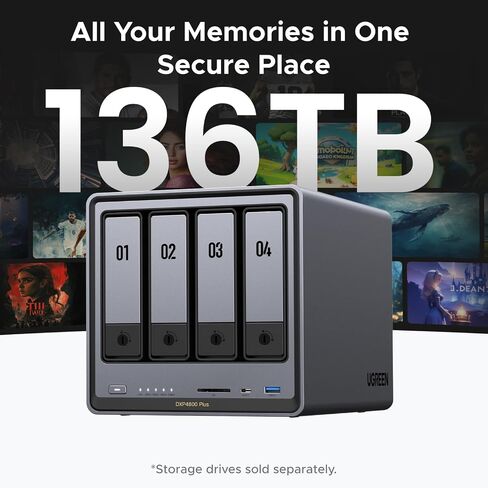 Ugreen Nasync DXP4800 Plus 4-Bay Desktop NAS سعة تخزين ضخمة تصل إلى 136 تيرابايت مع كابل HDMI 6.6 قدم معتمد in Saudi Arabia