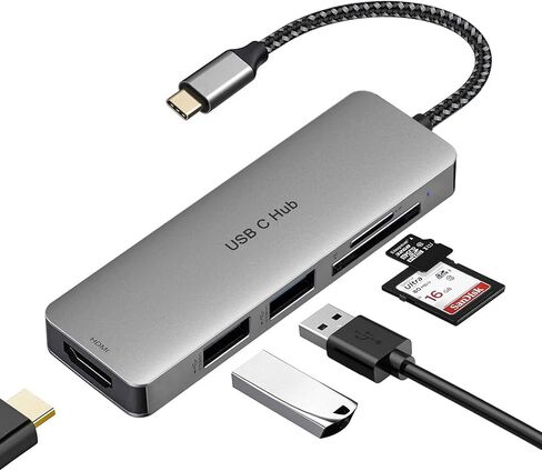 USB C HUB ، 5 في 1 من النوع C HUB محول متعدد الأطوار مع إخراج 4K HDMI ، USB C Dongle MacBook Pro مع USB 3.0 ، USB 2.0 Ports SDTF Card Reader متوافق مع MacBook Pro in Saudi Arabia