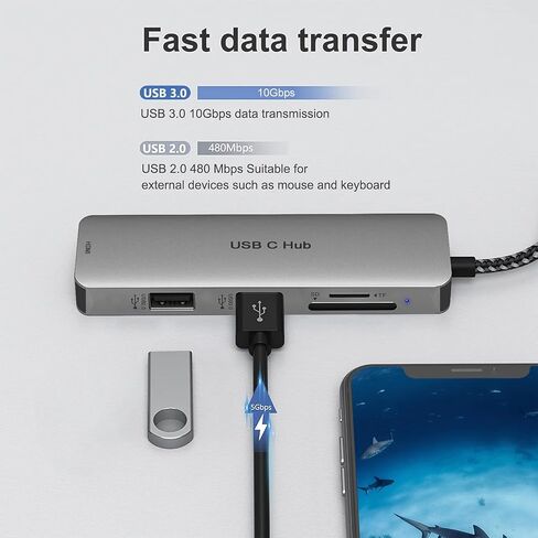 USB C HUB ، 5 في 1 من النوع C HUB محول متعدد الأطوار مع إخراج 4K HDMI ، USB C Dongle MacBook Pro مع USB 3.0 ، USB 2.0 Ports SDTF Card Reader متوافق مع MacBook Pro in Saudi Arabia