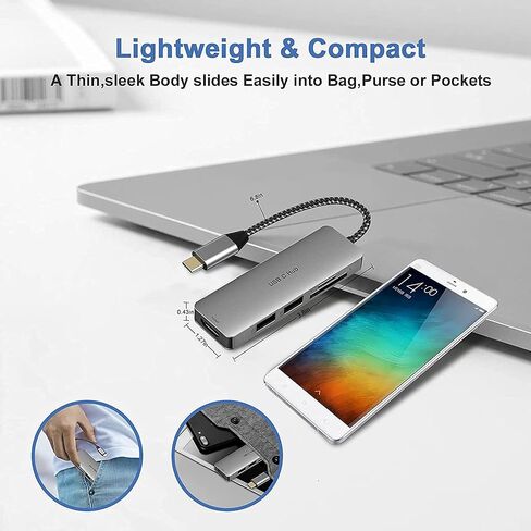 USB C HUB ، 5 في 1 من النوع C HUB محول متعدد الأطوار مع إخراج 4K HDMI ، USB C Dongle MacBook Pro مع USB 3.0 ، USB 2.0 Ports SDTF Card Reader متوافق مع MacBook Pro in Saudi Arabia