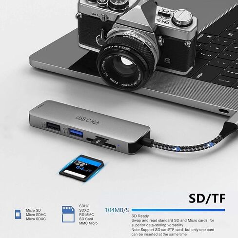 USB C HUB ، 5 في 1 من النوع C HUB محول متعدد الأطوار مع إخراج 4K HDMI ، USB C Dongle MacBook Pro مع USB 3.0 ، USB 2.0 Ports SDTF Card Reader متوافق مع MacBook Pro in Saudi Arabia