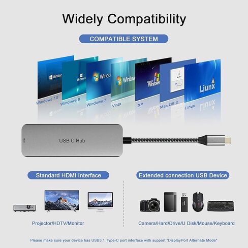 USB C HUB ، 5 في 1 من النوع C HUB محول متعدد الأطوار مع إخراج 4K HDMI ، USB C Dongle MacBook Pro مع USB 3.0 ، USB 2.0 Ports SDTF Card Reader متوافق مع MacBook Pro in Saudi Arabia