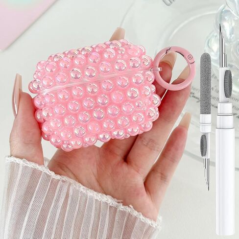 حالة اللؤلؤ اللطيف لـ AirPods 4 Case Girls Women ، Loft Glitter Beads Airpods Airpods 4th Generation Generation with Pener Pen & Keychian for Air Pod Gen 4 ، Pink in Kuwait