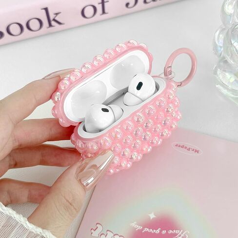 حالة اللؤلؤ اللطيف لـ AirPods 4 Case Girls Women ، Loft Glitter Beads Airpods Airpods 4th Generation Generation with Pener Pen & Keychian for Air Pod Gen 4 ، Pink in Kuwait