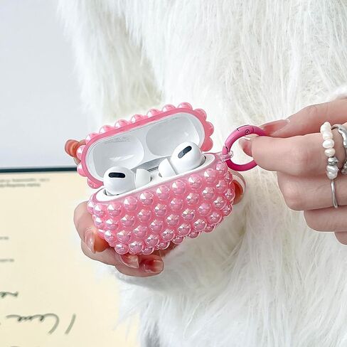 حالة اللؤلؤ اللطيف لـ AirPods 4 Case Girls Women ، Loft Glitter Beads Airpods Airpods 4th Generation Generation with Pener Pen & Keychian for Air Pod Gen 4 ، Pink in Kuwait