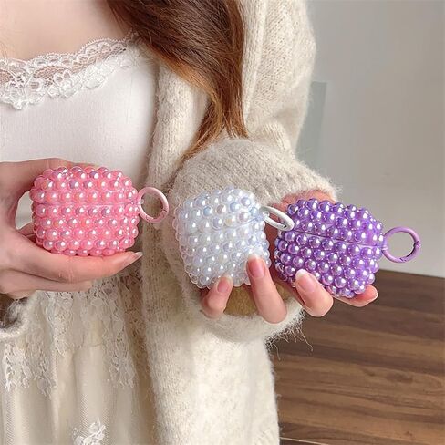 حالة اللؤلؤ اللطيف لـ AirPods 4 Case Girls Women ، Loft Glitter Beads Airpods Airpods 4th Generation Generation with Pener Pen & Keychian for Air Pod Gen 4 ، Pink in Kuwait